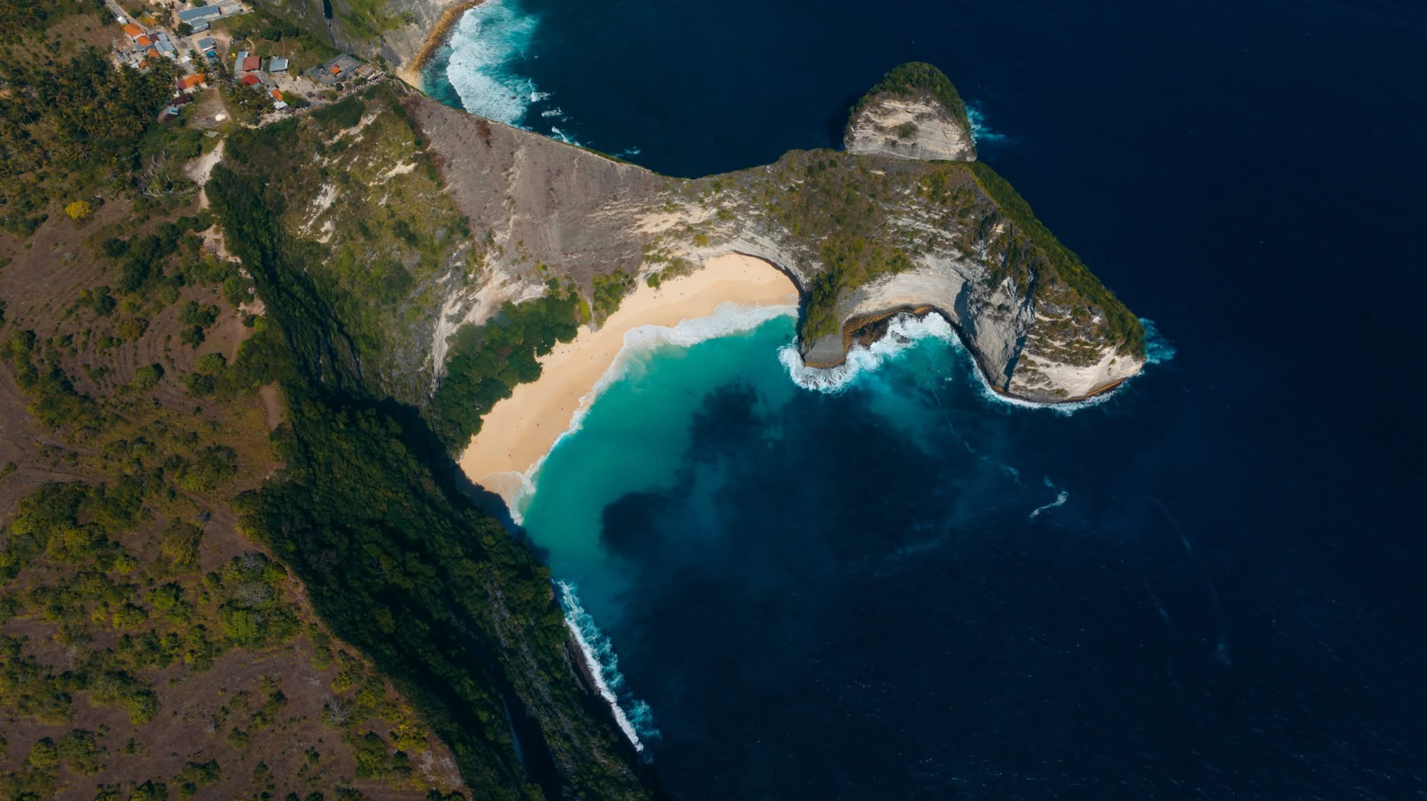 Kelingking Beach aerial, Nusa Penida, Bali — destination photography by Samuel John Ford