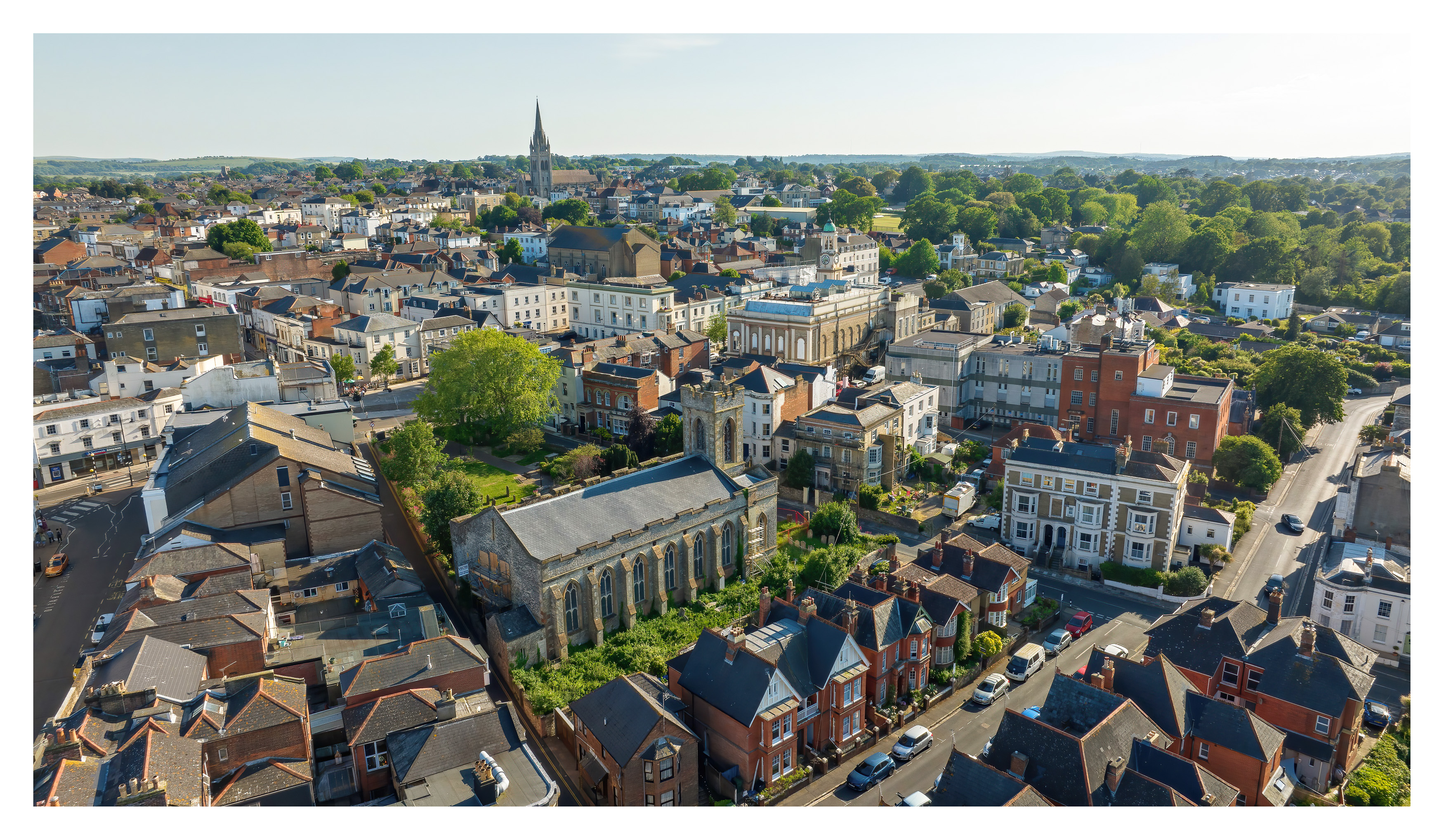 Historic town and church aerial, Isle of Wight — destination photography by Samuel John Ford