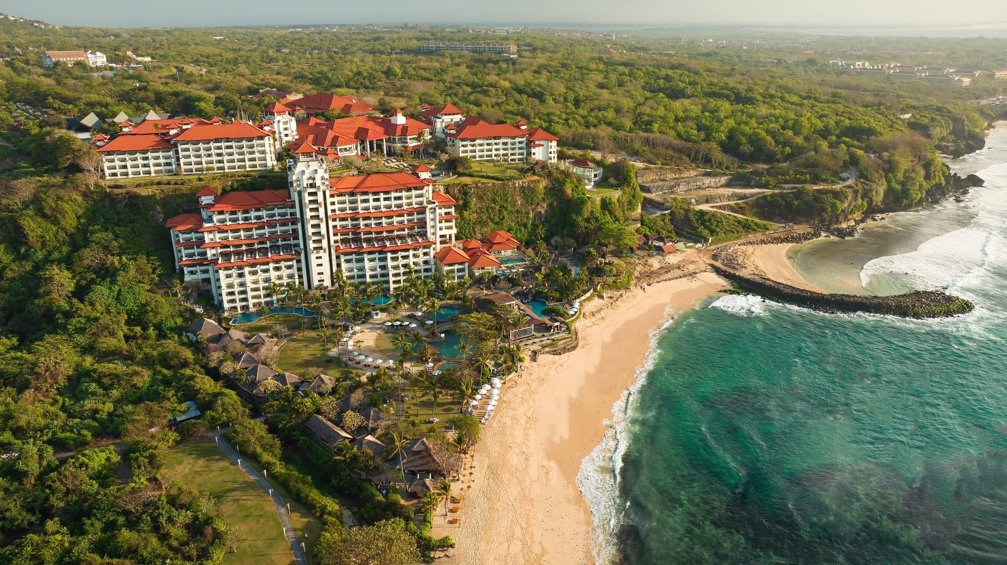 Beachfront resort aerial — hotel and hospitality photography by Samuel John Ford