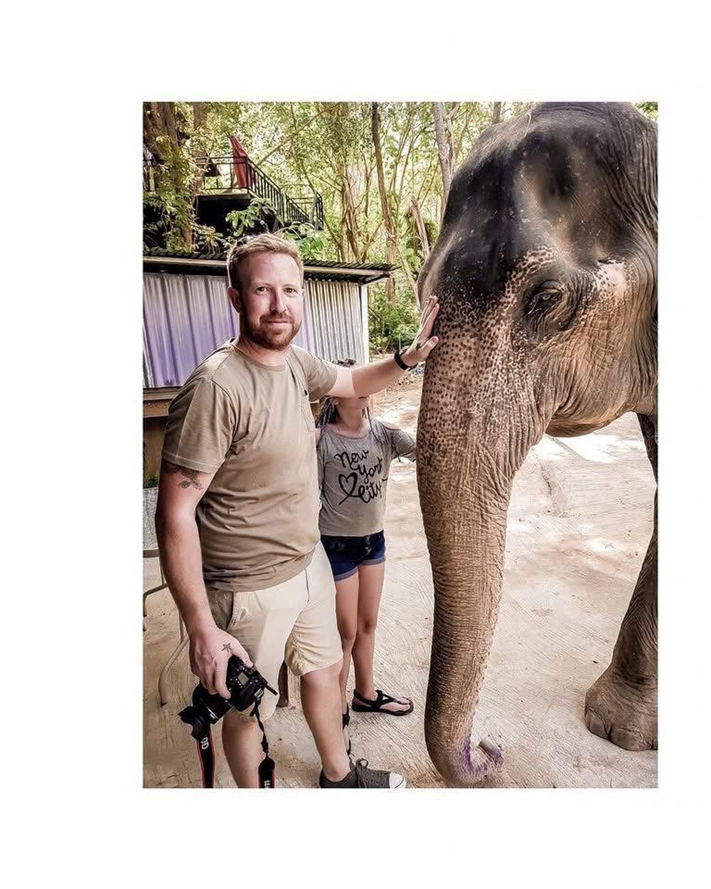 Samuel John Ford with a rescued elephant at Phuket Elephant Sanctuary, Thailand